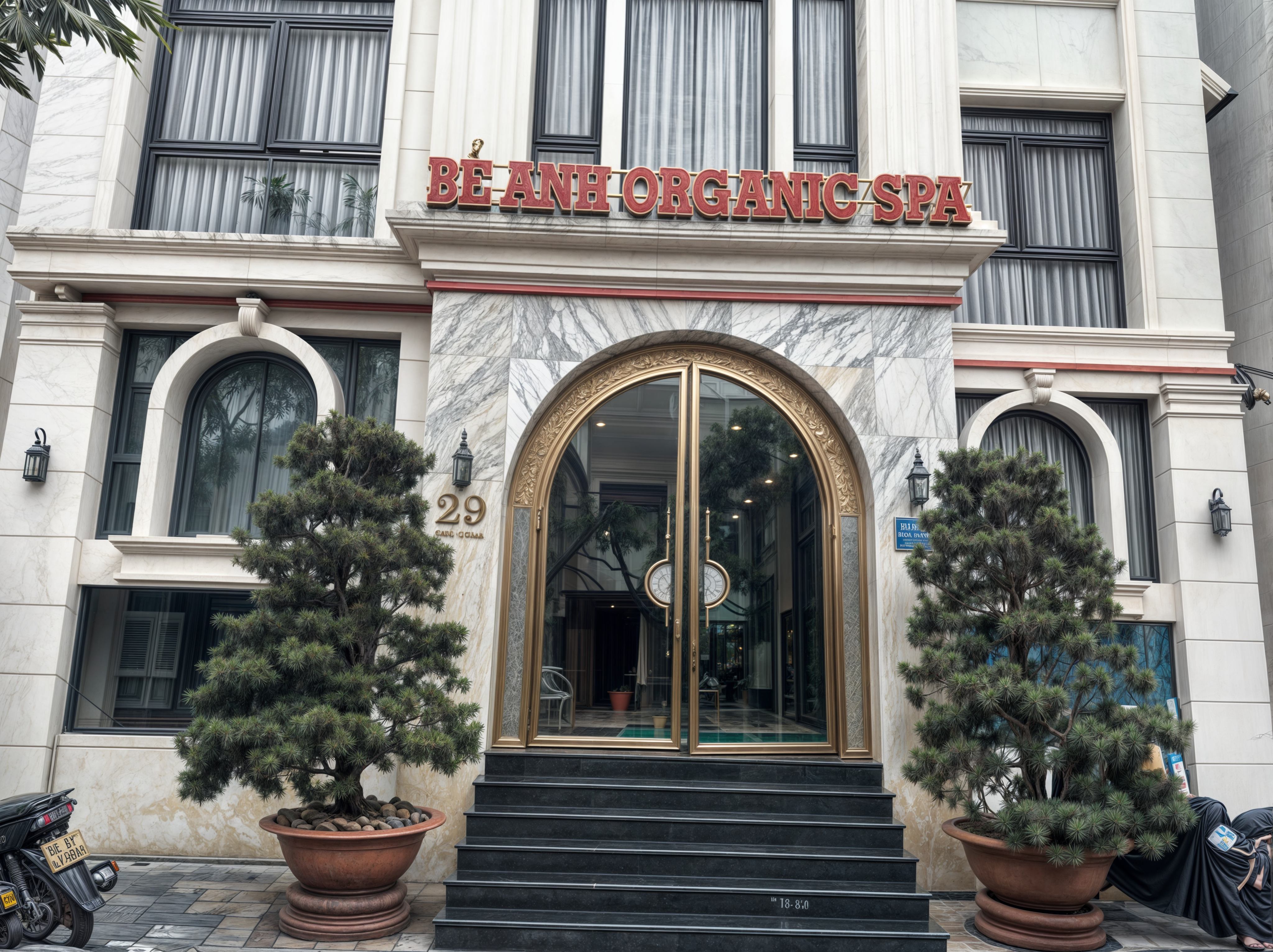 BÉ ANH ORGANIC SPA 간판이 보이는 다낭 베안 스파 건물 외부